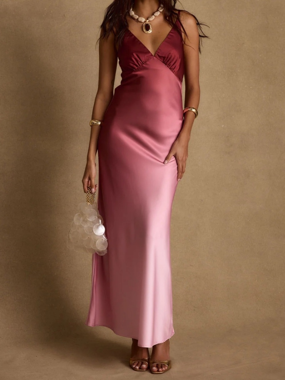 12th Tribe Mulberry Ombré Satin Maxi Dress